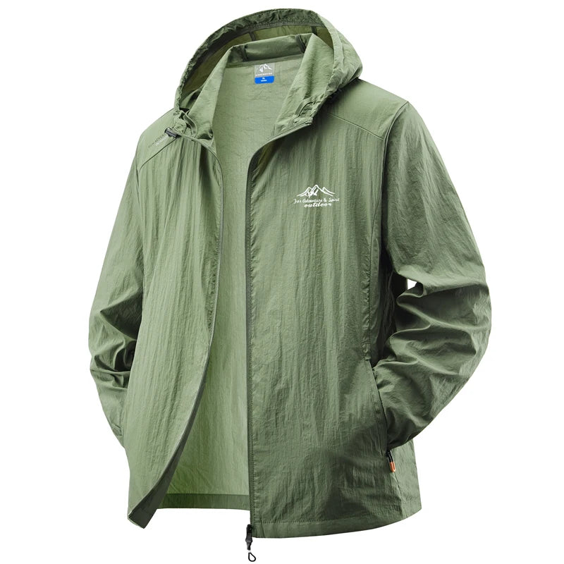 Jaquetas de verão à prova d'água para homens, ideais para caminhadas, pesca, ciclismo e ginásio. Casaco com capuz, esportes ao ar livre e proteção solar, jaqueta fina e leve.