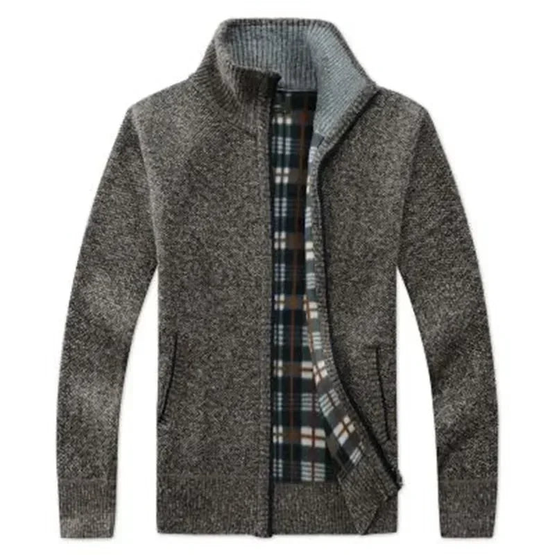 Jaquetas de malha masculinas para outono e inverno, grossas, macias e quentes, com mangas longas e gola. Perfeitas para um estilo casual e moderno.