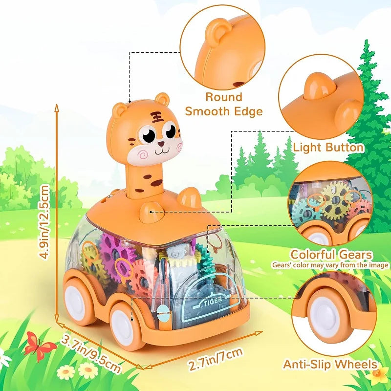 Carro de animais do bebê brinquedos da criança imprensa e ir carros puxar para trás carro iluminar brinquedos carros de corda para crianças 1 2 anos de idade menino presentes de aniversário