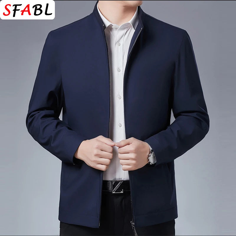 Jaqueta casual de negócios masculina, blazer de luxo, casaco de escritório monocromático. Com zíper de alta qualidade, ideal para o outono. Disponível em tamanho 3XL. Novo e de ótima qualidade.