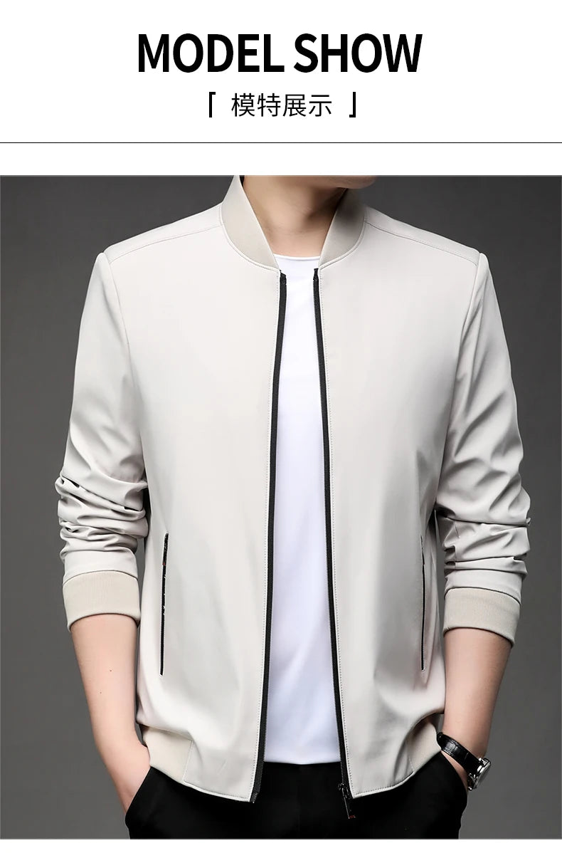 Jaqueta casual de negócios de alta qualidade para a primavera, com gola de beisebol. Estilo bonito e moderno, ideal para a juventude.