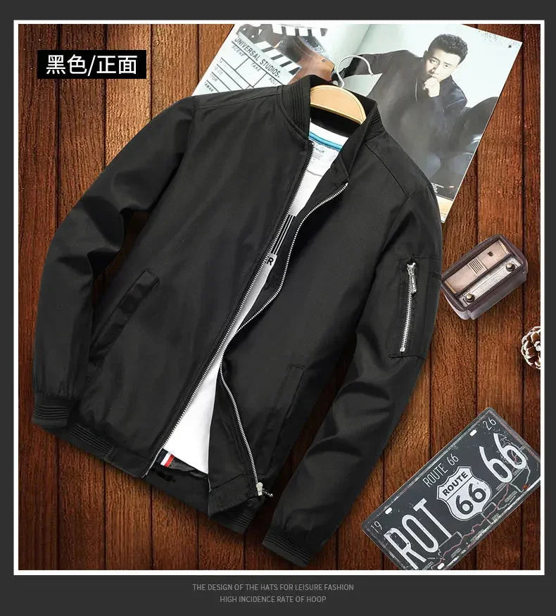 Jaqueta Masculina de Outono - Manga Longa, Uniforme de Beisebol, À Prova de Vento, Ideal para Ciclismo, Jaqueta Fina Sólida com Zíper, Casual e Esportiva para Atividades ao Ar Livre.