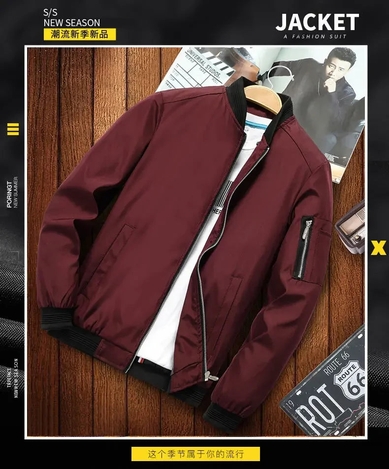 Jaqueta Masculina de Outono - Manga Longa, Uniforme de Beisebol, À Prova de Vento, Ideal para Ciclismo, Jaqueta Fina Sólida com Zíper, Casual e Esportiva para Atividades ao Ar Livre.