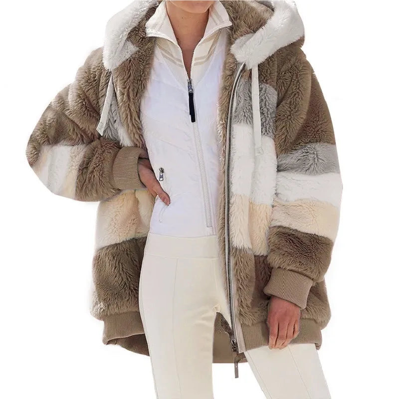 Jaqueta Oversized Feminina - Nova para Outono e Inverno de 2023, Quente, com Bolso de Pelúcia e Capuz, Estilo Streetwear, Solta, Roupas Externas para Mulheres.