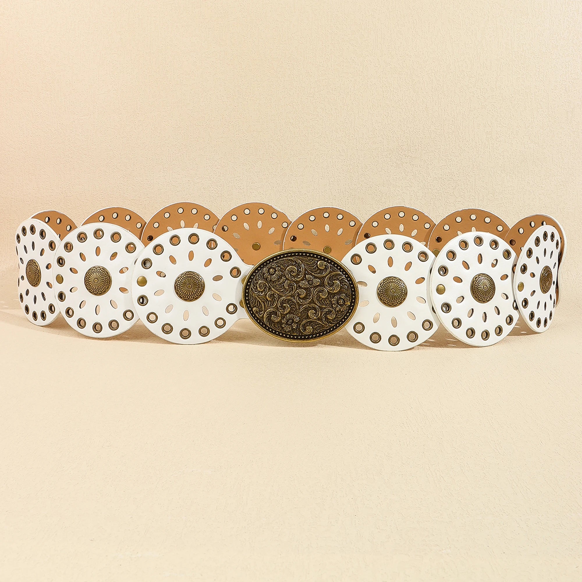 Novo rebite peça redonda cinto estilo étnico para mulheres vintage com saia ca