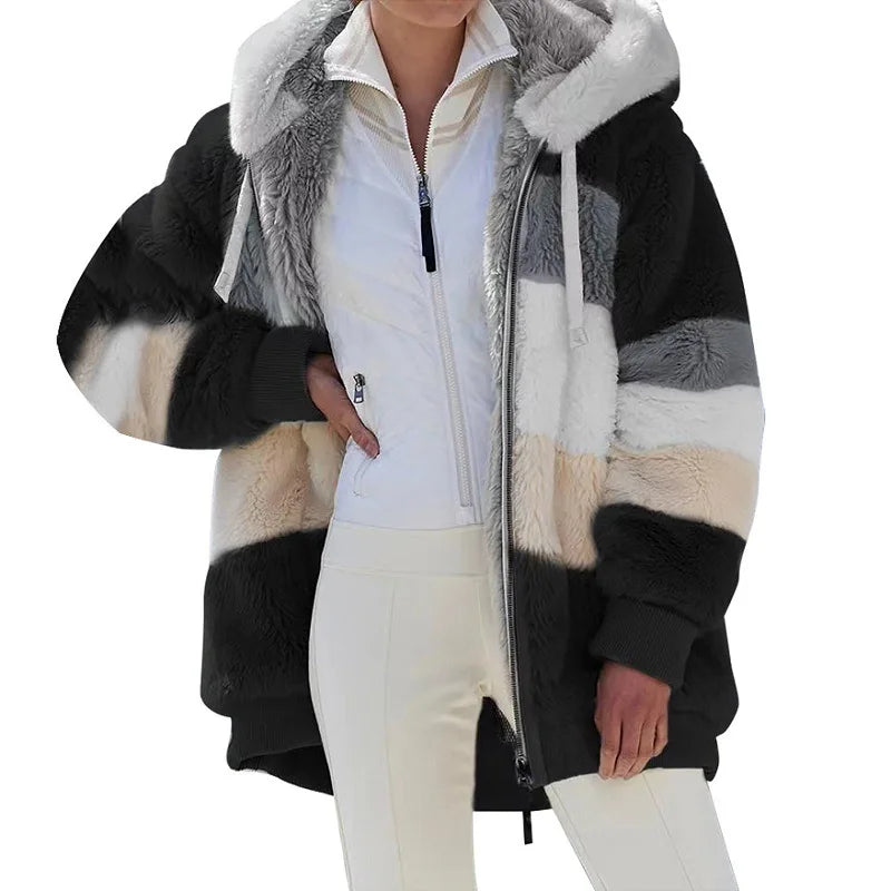 Jaqueta Oversized Feminina - Nova para Outono e Inverno de 2023, Quente, com Bolso de Pelúcia e Capuz, Estilo Streetwear, Solta, Roupas Externas para Mulheres.