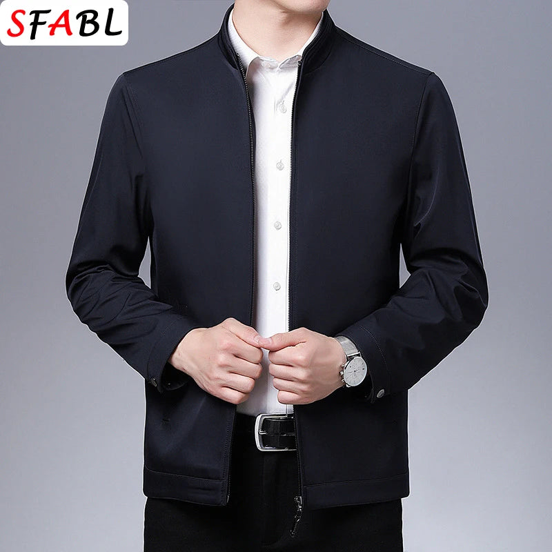 Jaqueta casual de negócios masculina, blazer de luxo, casaco de escritório monocromático. Com zíper de alta qualidade, ideal para o outono. Disponível em tamanho 3XL. Novo e de ótima qualidade.