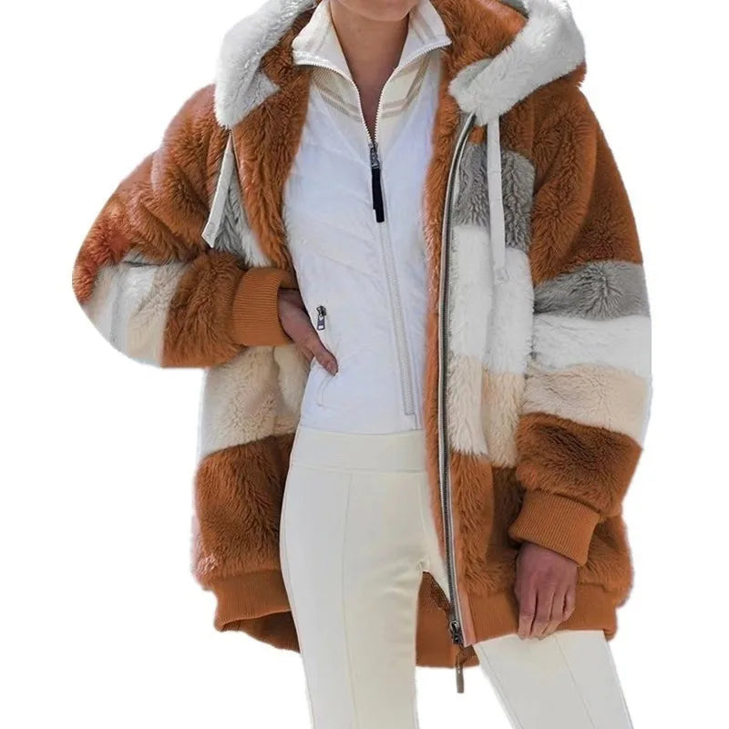 Jaqueta Oversized Feminina - Nova para Outono e Inverno de 2023, Quente, com Bolso de Pelúcia e Capuz, Estilo Streetwear, Solta, Roupas Externas para Mulheres.