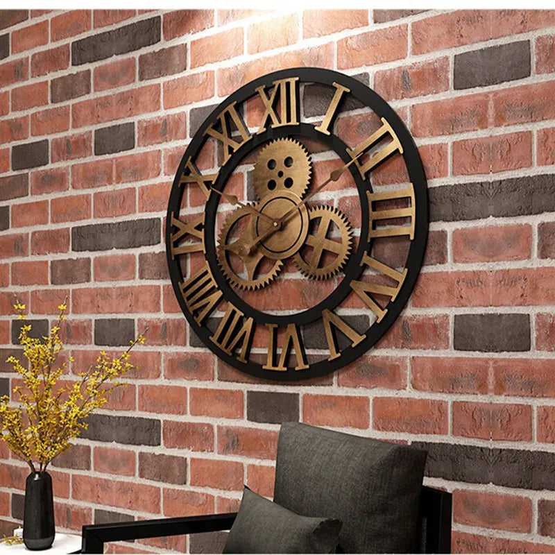 Relógio de Parede 3D Estilo Industrial Retro em Madeira Decoração para casa, sala de estar, escritório e barra. Arte decorativa para parede. Horologe.