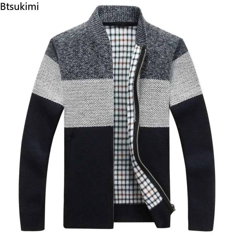 Jaquetas de malha masculinas para outono e inverno, grossas, macias e quentes, com mangas longas e gola. Perfeitas para um estilo casual e moderno.