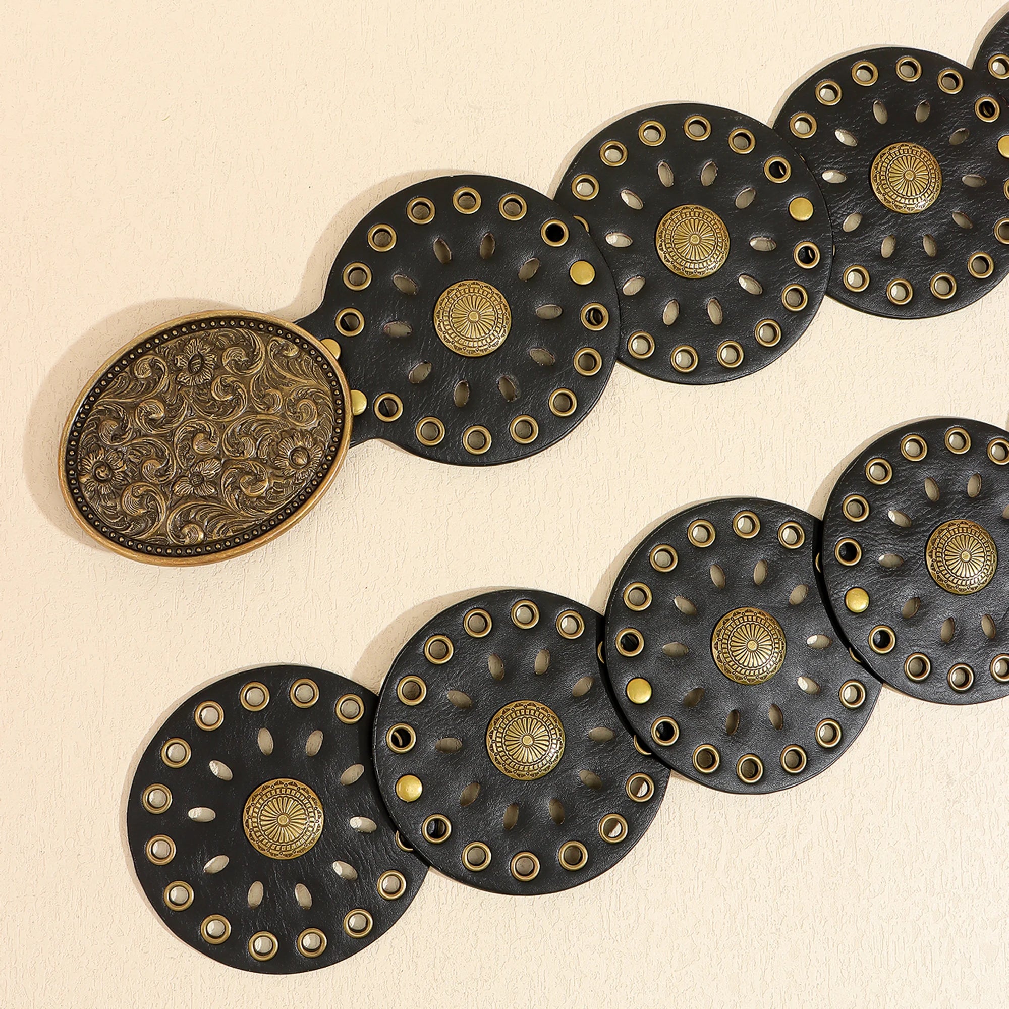 Novo rebite peça redonda cinto estilo étnico para mulheres vintage com saia ca