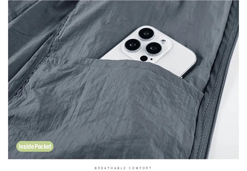 Jaqueta masculina à prova d'água para o verão, ideal para caminhadas, pesca e ciclismo. Com capuz, leve e com proteção solar.