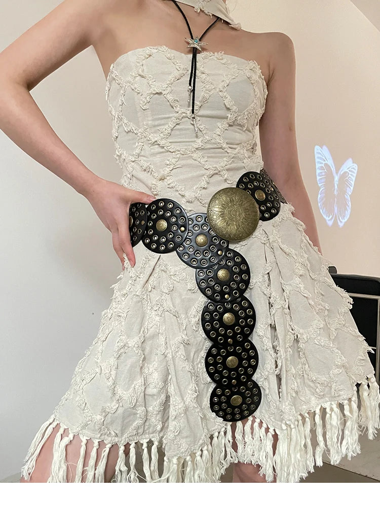 Cinto Circular Oco Estilo Retrô Acessórios Exagerados para o Verão 2024 Estilo Europeu Perfeito para Vestidos!