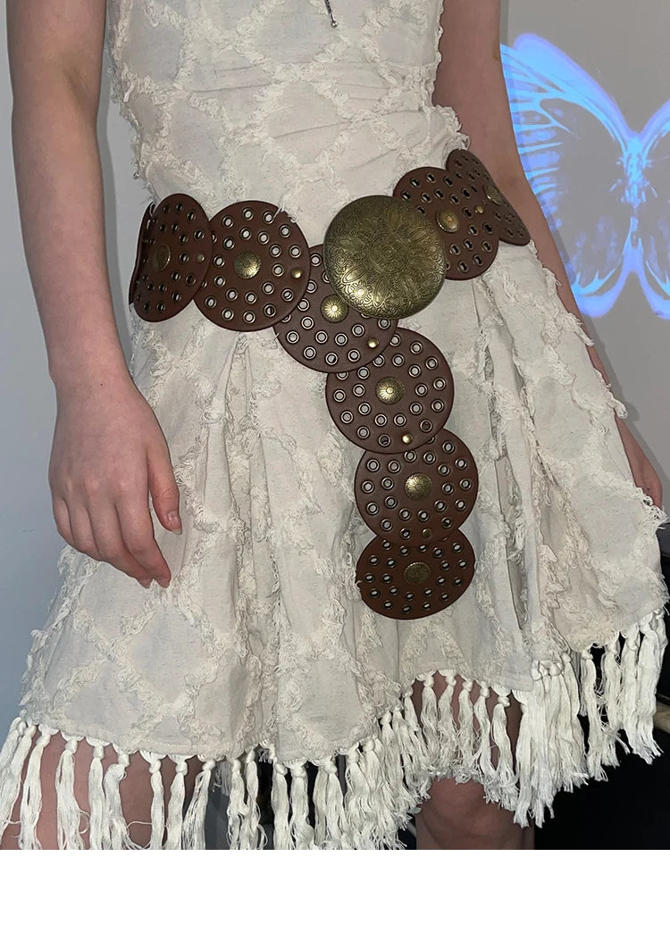 Cinto Circular Oco Estilo Retrô Acessórios Exagerados para o Verão 2024 Estilo Europeu Perfeito para Vestidos!