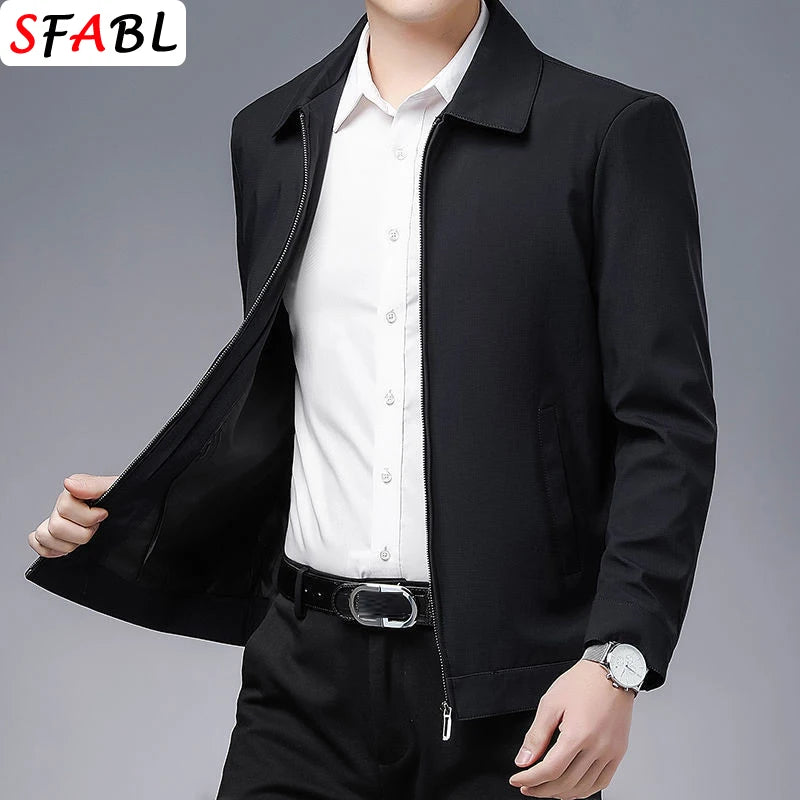 Jaqueta casual de negócios masculina, blazer de luxo, casaco de escritório monocromático. Com zíper de alta qualidade, ideal para o outono. Disponível em tamanho 3XL. Novo e de ótima qualidade.
