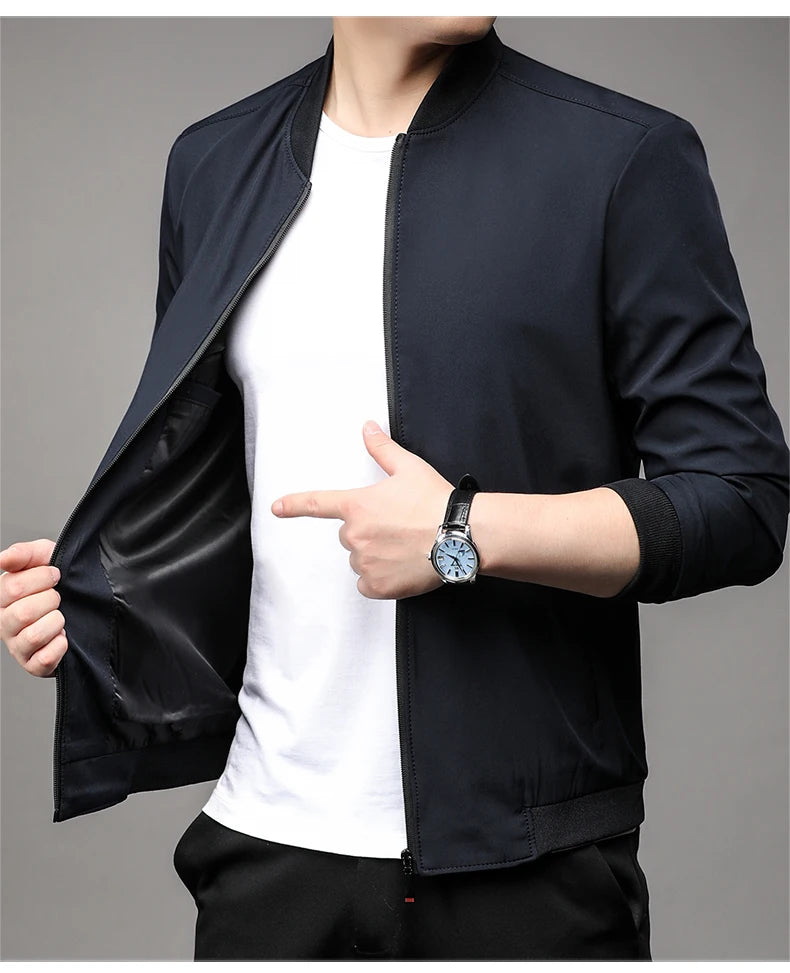 Jaqueta casual de negócios de alta qualidade para a primavera, com gola de beisebol. Estilo bonito e moderno, ideal para a juventude.