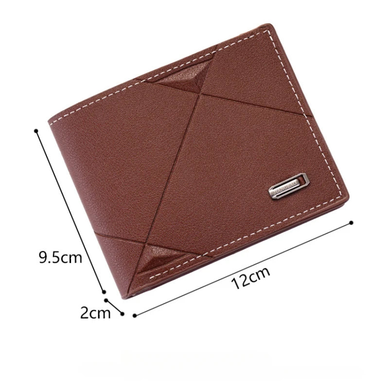 Carteira Bifold Curta Masculina em Couro Sintético Titular de Cartão de Identificação e Crédito Design Sólido e Elegante Ideal para Negócios e Uso Diário!