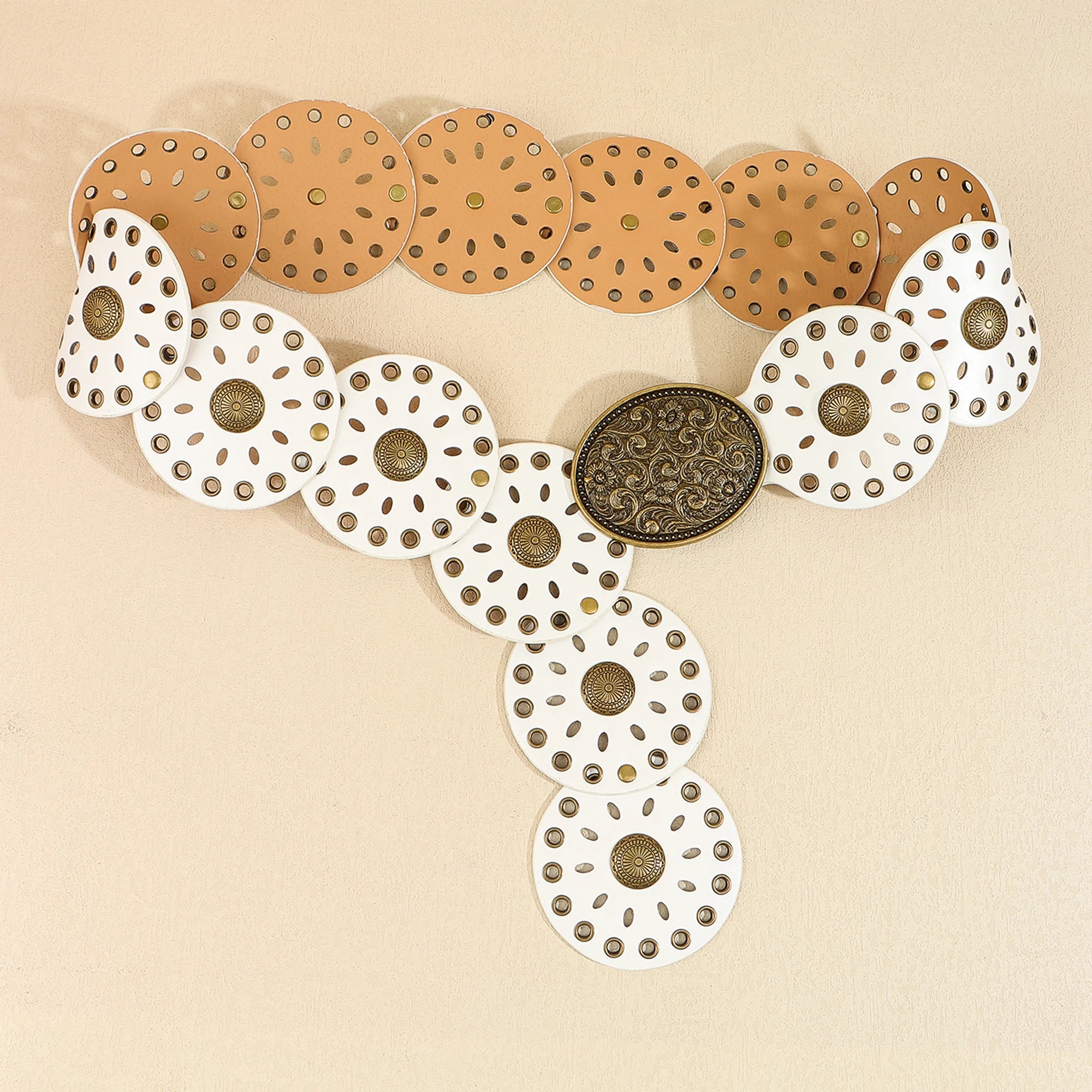 Novo rebite peça redonda cinto estilo étnico para mulheres vintage com saia ca