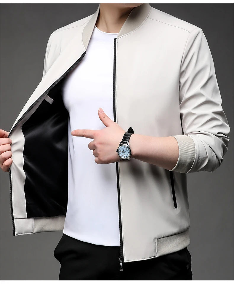 Jaqueta casual de negócios de alta qualidade para a primavera, com gola de beisebol. Estilo bonito e moderno, ideal para a juventude.