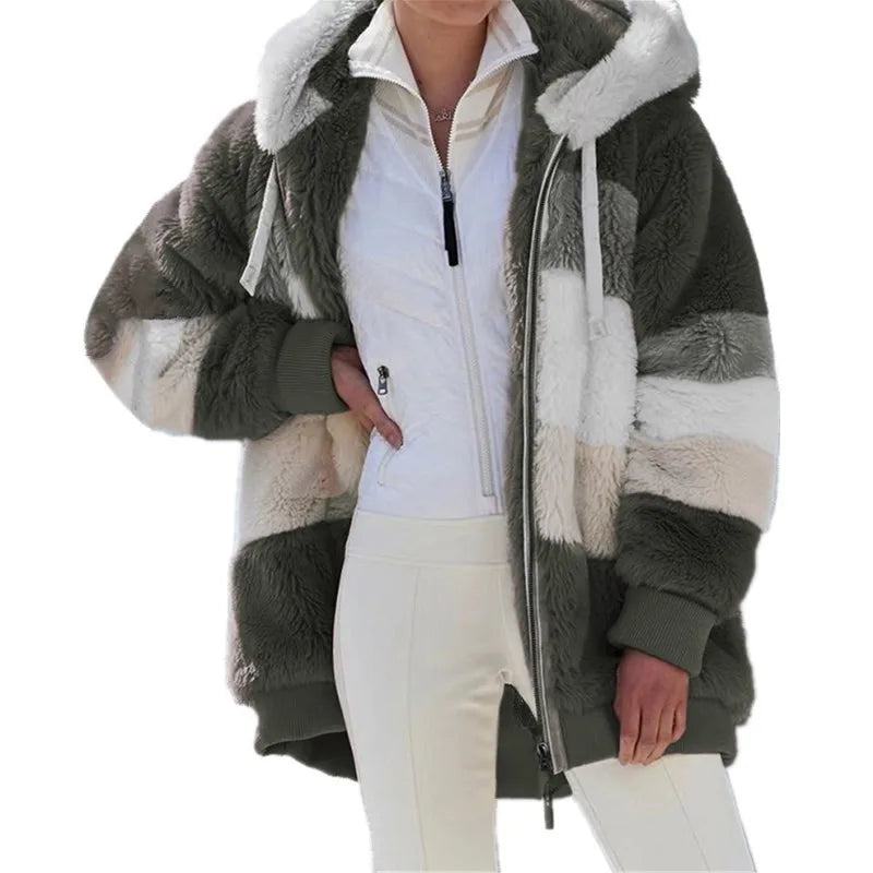 Jaqueta Oversized Feminina - Nova para Outono e Inverno de 2023, Quente, com Bolso de Pelúcia e Capuz, Estilo Streetwear, Solta, Roupas Externas para Mulheres.