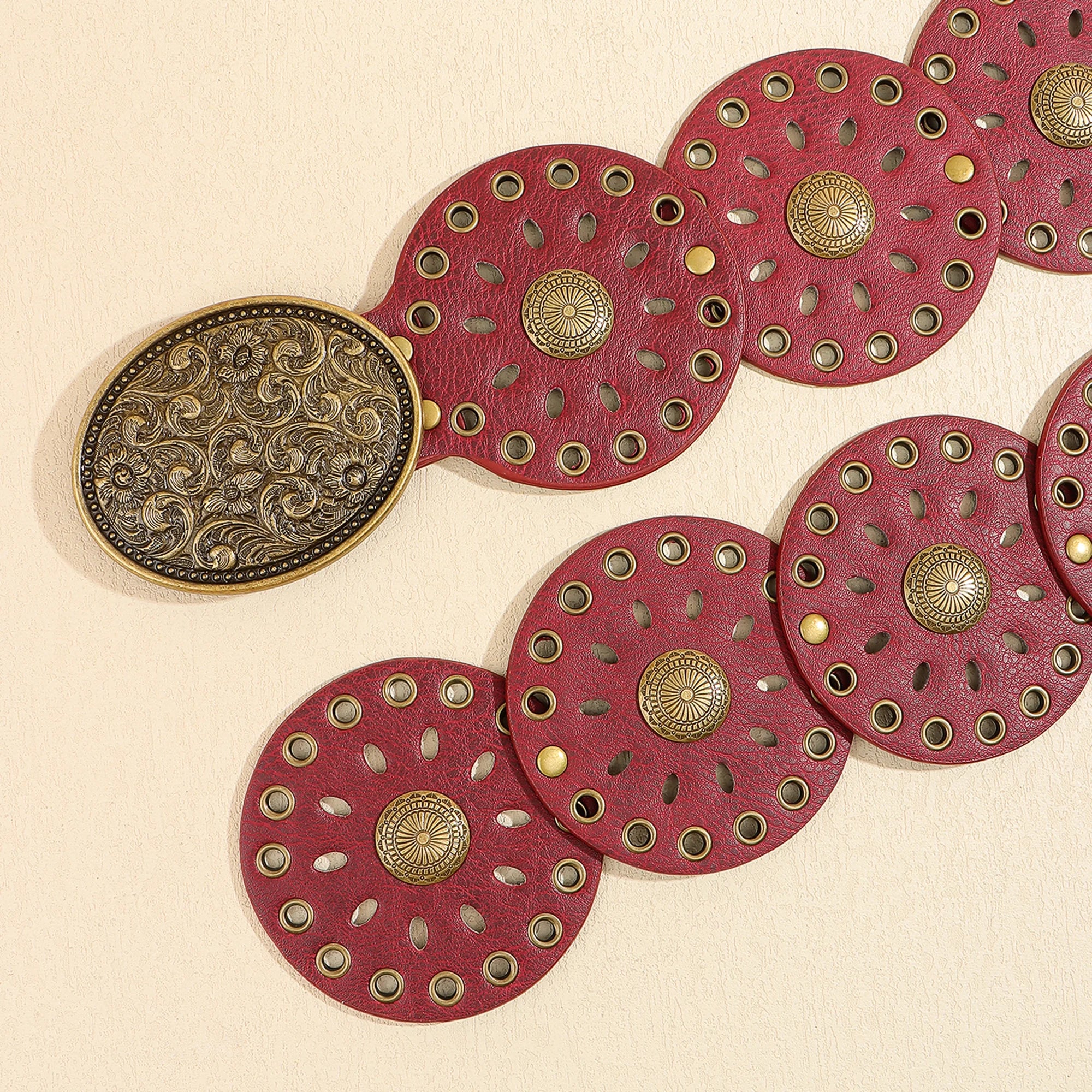 Novo rebite peça redonda cinto estilo étnico para mulheres vintage com saia ca