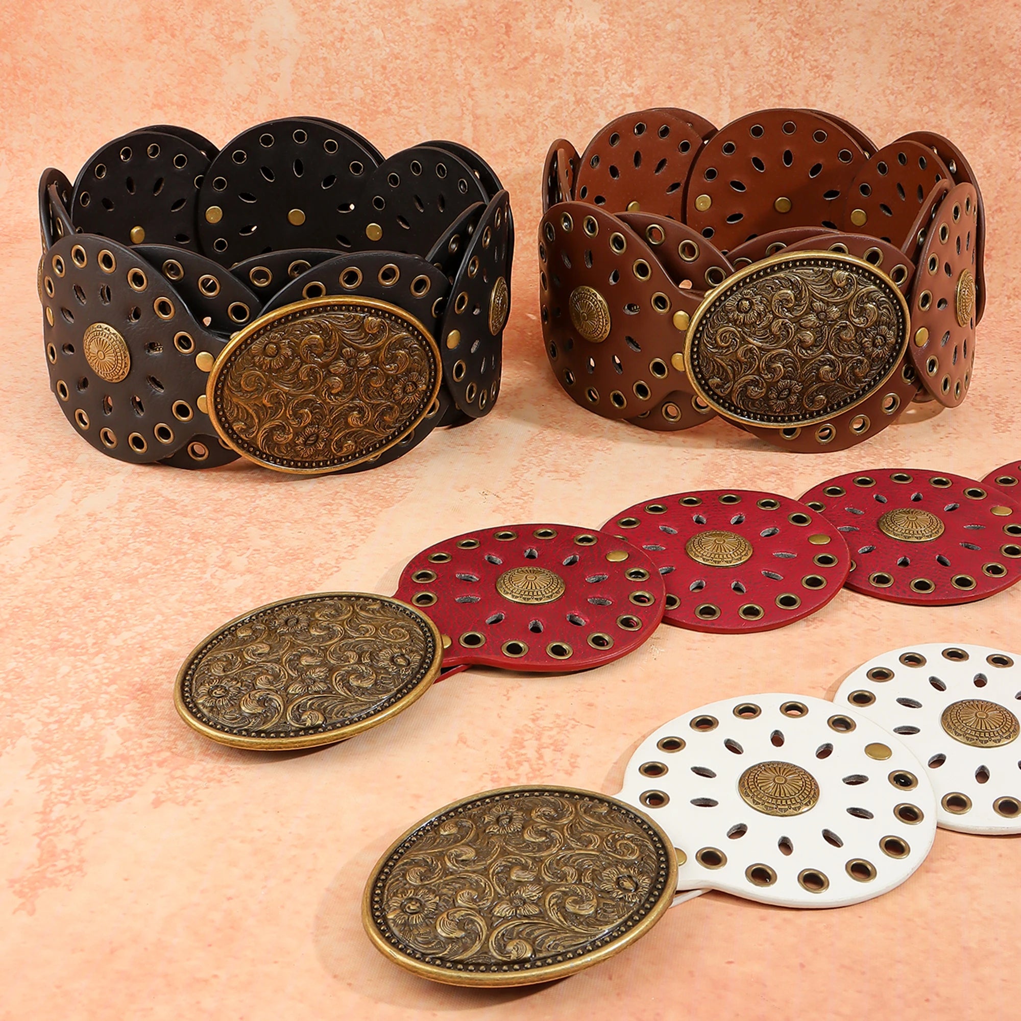 Novo rebite peça redonda cinto estilo étnico para mulheres vintage com saia ca