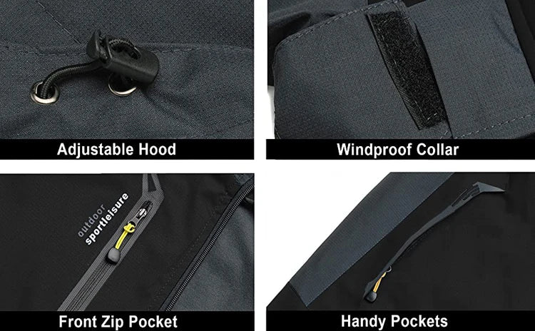 Jaqueta Trvlwego para Acampamento e Caminhadas Masculinas - Outono, Esportes ao Ar Livre, Escalada, Trekking. Blusão de Viagem à Prova d'Água - Preto