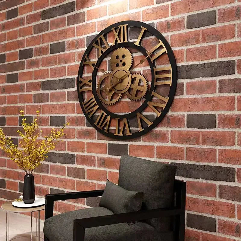 Relógio de Parede 3D Estilo Industrial Retro em Madeira Decoração para casa, sala de estar, escritório e barra. Arte decorativa para parede. Horologe.