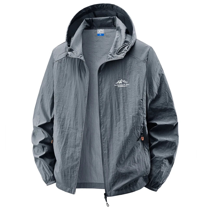 Jaquetas de verão à prova d'água para homens, ideais para caminhadas, pesca, ciclismo e ginásio. Casaco com capuz, esportes ao ar livre e proteção solar, jaqueta fina e leve.