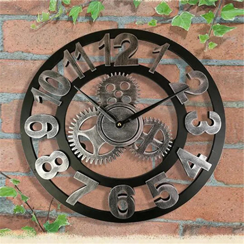 Relógio de Parede 3D Estilo Industrial Retro em Madeira Decoração para casa, sala de estar, escritório e barra. Arte decorativa para parede. Horologe.