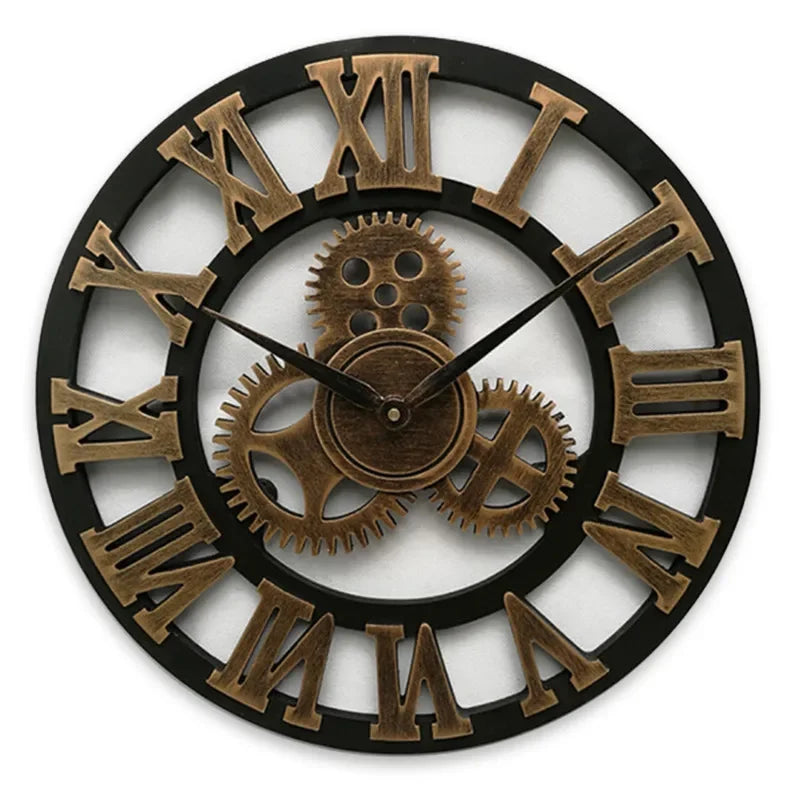 Relógio de Parede 3D Estilo Industrial Retro em Madeira Decoração para casa, sala de estar, escritório e barra. Arte decorativa para parede. Horologe.
