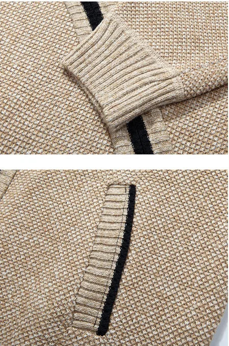 Jaquetas de malha masculinas para outono e inverno, grossas, macias e quentes, com mangas longas e gola. Perfeitas para um estilo casual e moderno.