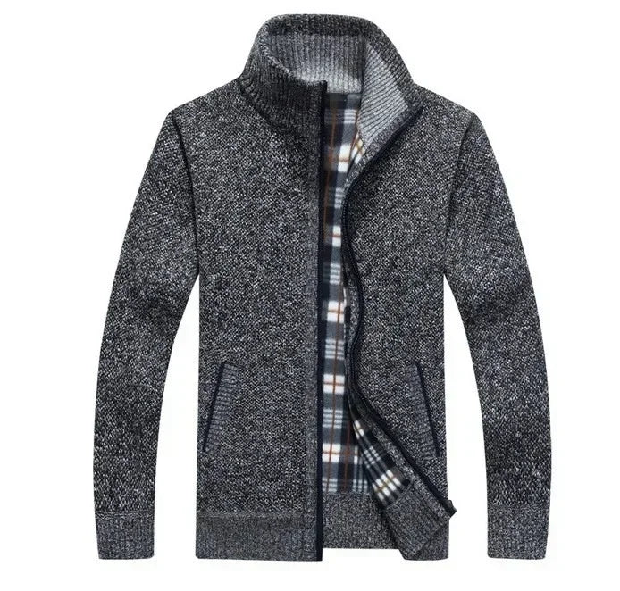 Jaquetas de malha masculinas para outono e inverno, grossas, macias e quentes, com mangas longas e gola. Perfeitas para um estilo casual e moderno.