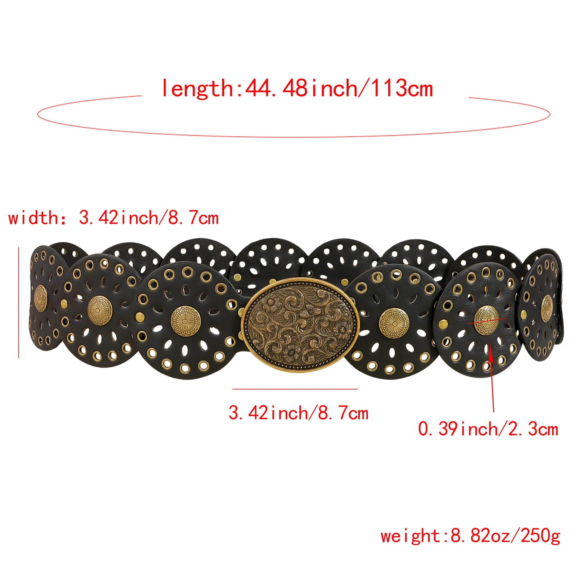 Novo rebite peça redonda cinto estilo étnico para mulheres vintage com saia ca