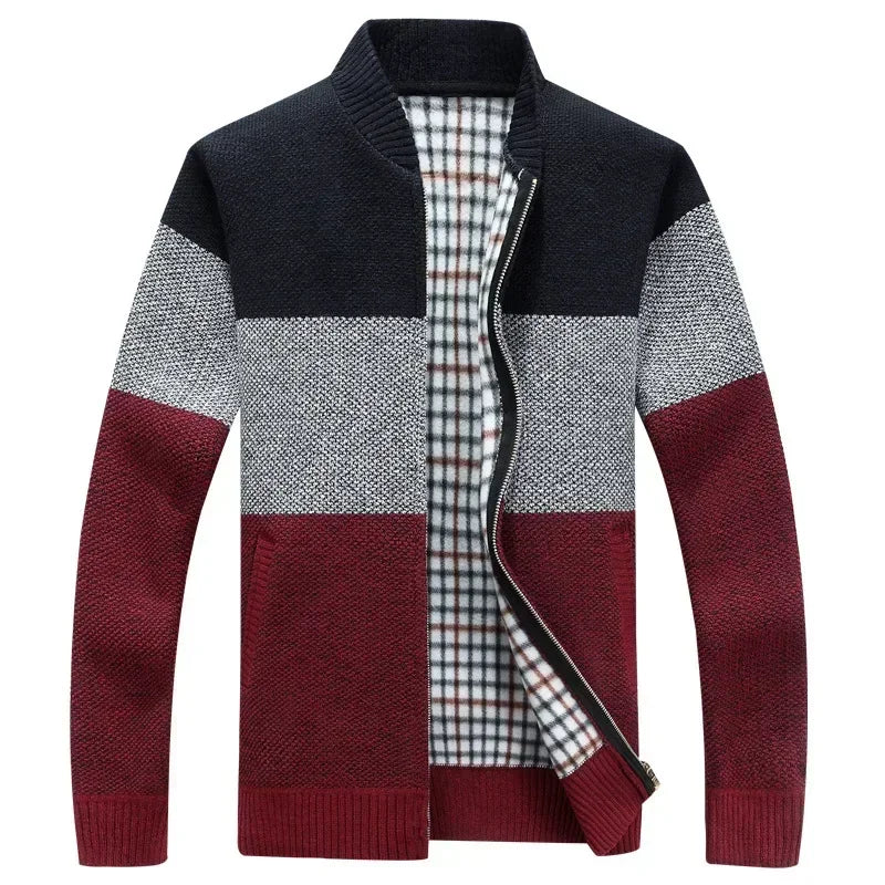 Jaquetas de malha masculinas para outono e inverno, grossas, macias e quentes, com mangas longas e gola. Perfeitas para um estilo casual e moderno.