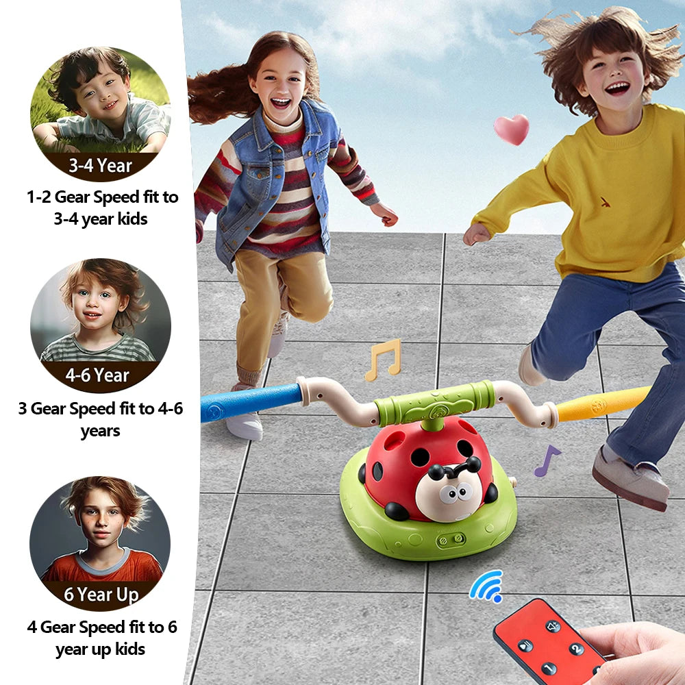 Brinquedo 3 em 1 Esportivo e Interativo – Joaninha Musical com Jogo de Arremesso de Anel, Pulo Divertido e Lançador de Foguetes