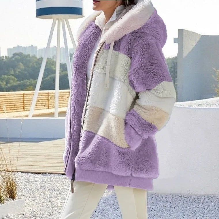 Jaqueta Oversized Feminina - Nova para Outono e Inverno de 2023, Quente, com Bolso de Pelúcia e Capuz, Estilo Streetwear, Solta, Roupas Externas para Mulheres.