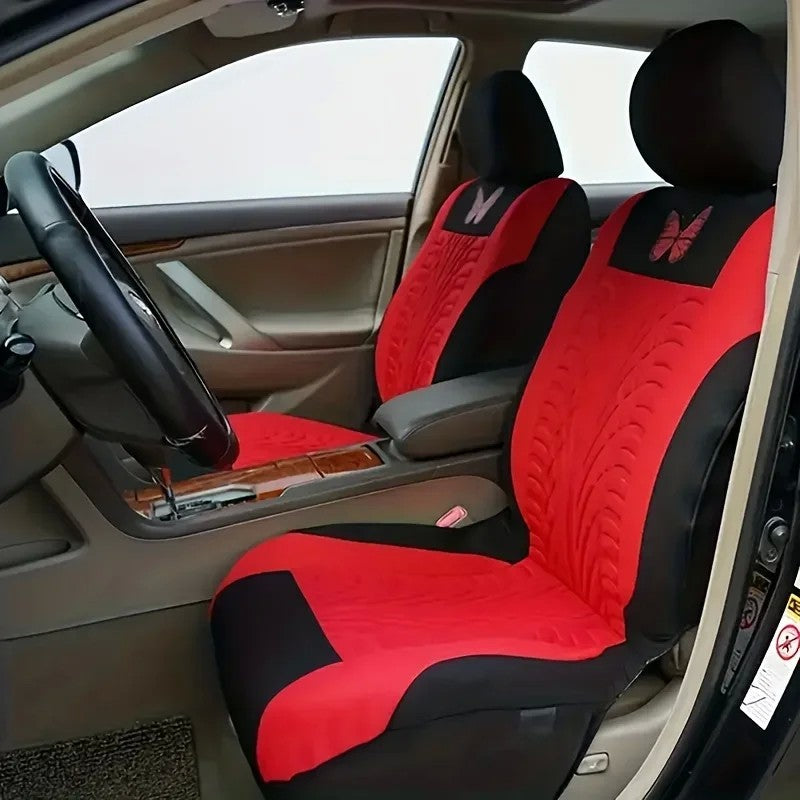 Conjunto Universal de Capas para Banco de Carro 9 Peças – Bordado Borboleta Vermelha, Estilo Elegante e Proteção Completa para Todas as Estações