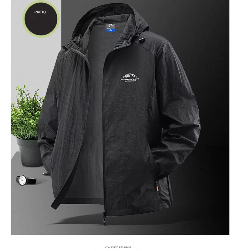 Jaquetas de verão à prova d'água para homens, ideais para caminhadas, pesca, ciclismo e ginásio. Casaco com capuz, esportes ao ar livre e proteção solar, jaqueta fina e leve.