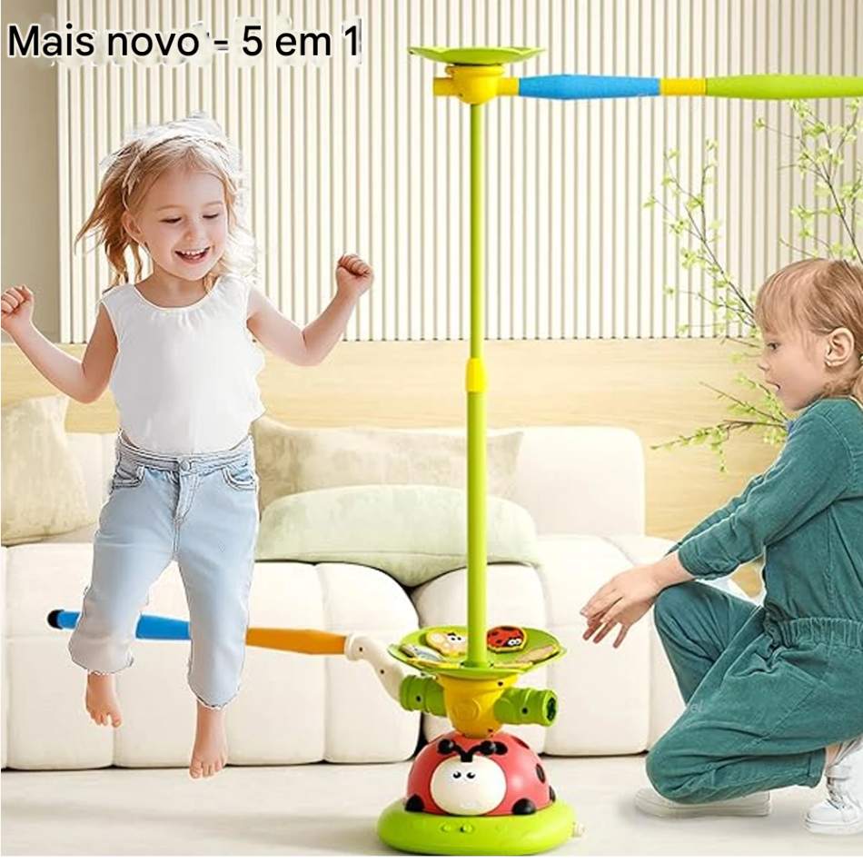 Brinquedo 3 em 1 Esportivo e Interativo – Joaninha Musical com Jogo de Arremesso de Anel, Pulo Divertido e Lançador de Foguetes