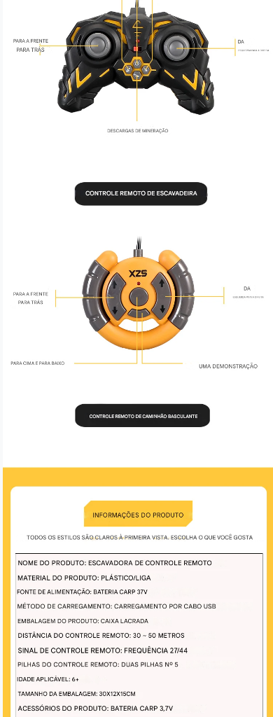 Caminhão Basculante Escavadeira RC 2.4G – Veículo de Engenharia com Controle Remoto