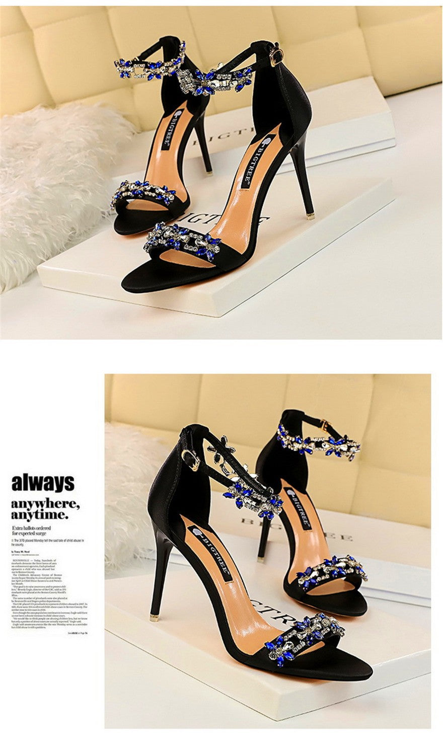 Sandálias femininas de seda macia, dedo aberto, verão 2025 — luxo com cristais, fivela no tornozelo, salto alto elegante, perfeitas para festas, noivas e ocasiões especiais