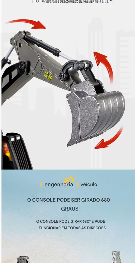 Caminhão Basculante Escavadeira RC 2.4G – Veículo de Engenharia com Controle Remoto