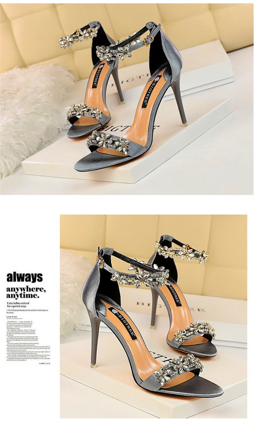 Sandálias femininas de seda macia, dedo aberto, verão 2025 — luxo com cristais, fivela no tornozelo, salto alto elegante, perfeitas para festas, noivas e ocasiões especiais