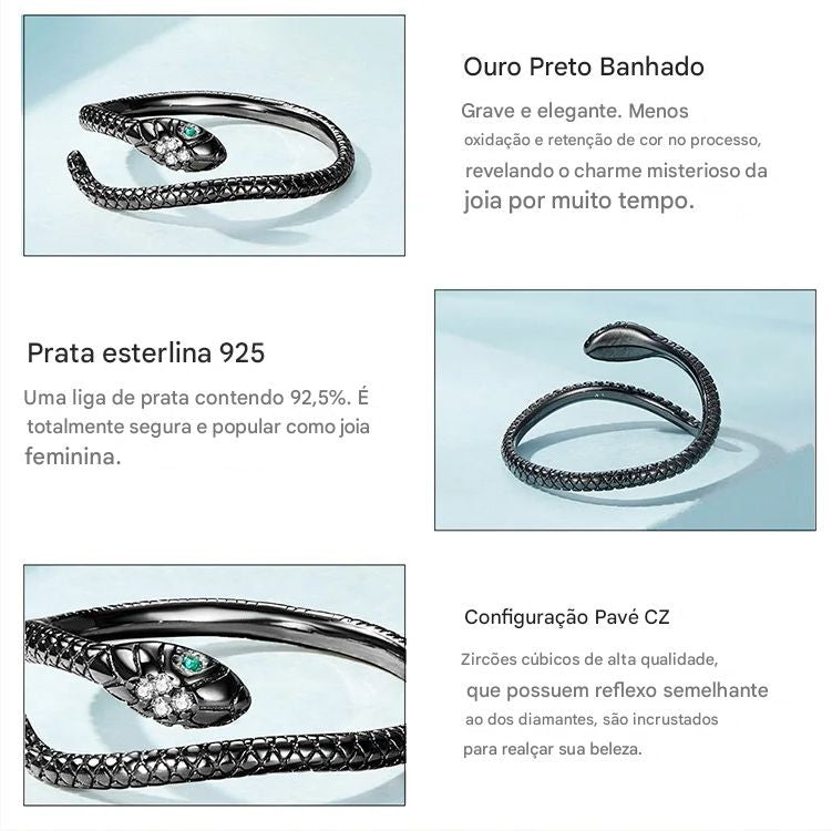 Bamoer | Anel Ajustável em Prata Esterlina 925, Banhado a Platina, com Zircão Verde e Textura Retrô de Cobra – Disponível em 4 Cores.