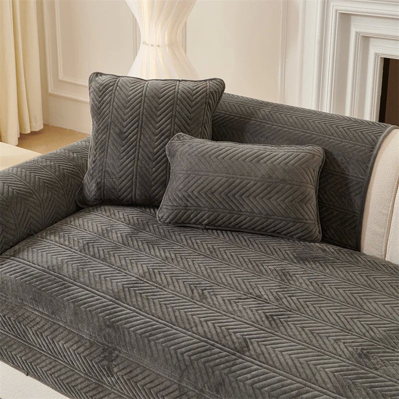 Capa de Sofá Universal em Veludo Premium, Padrão Geométrico Moderno | Toque Macio e Confortável