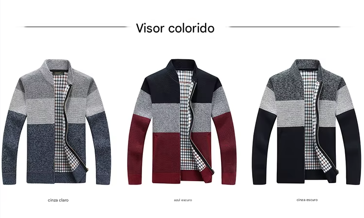 Jaquetas de malha masculinas para outono e inverno, grossas, macias e quentes, com mangas longas e gola. Perfeitas para um estilo casual e moderno.
