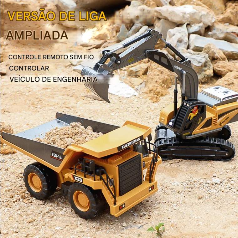 Caminhão Basculante Escavadeira RC 2.4G – Veículo de Engenharia com Controle Remoto