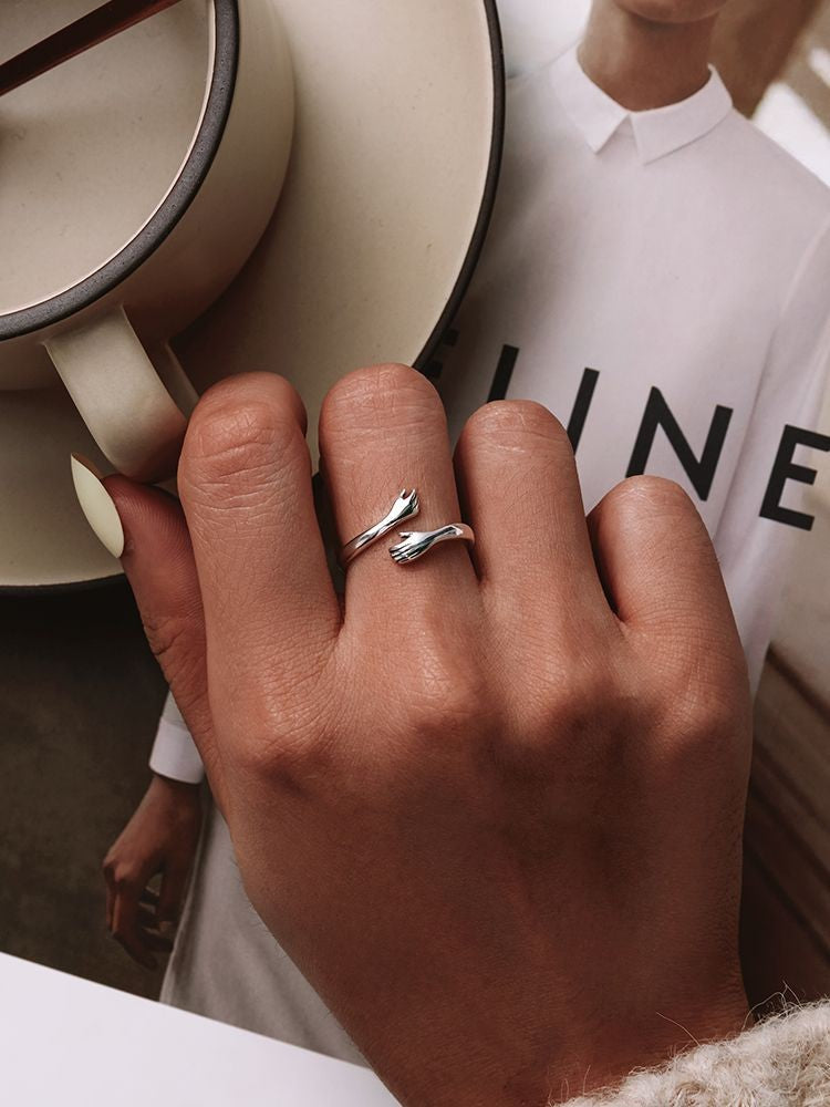 Anel Ajustável Bamoer 925 em Prata Esterlina – Perfeito para Transmitir Amor e Calor, Disponível em 3 Cores.