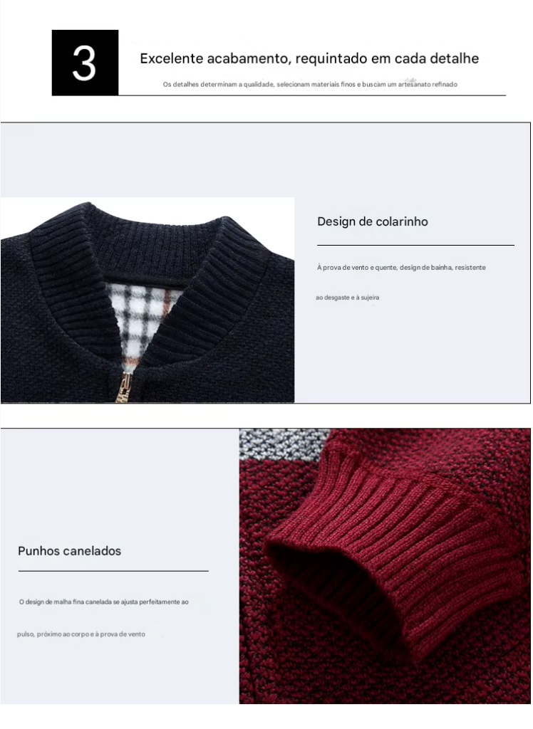 Jaquetas de malha masculinas para outono e inverno, grossas, macias e quentes, com mangas longas e gola. Perfeitas para um estilo casual e moderno.